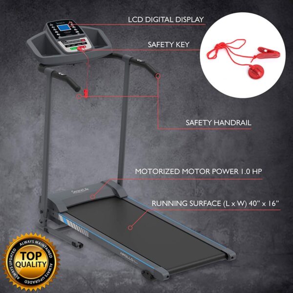 SereneLife SLFTRD20 Bluetooth Smart Digital Folding Treadmill Cardio Machine Home Gym Fitness Equipment with MP3 Player, Incline and Built In Speakers