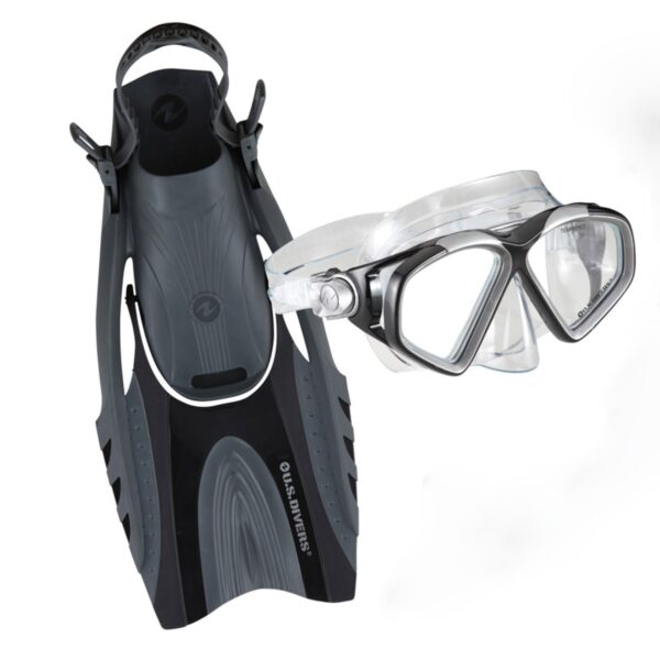 U.S. Divers Adult Cozumel TX Island Dry Snorkeling Combo Set with Adjustable Mask, Snorkel, and Small/Medium Fins (Men's 4-8.5/Women's 5-9.5), Black