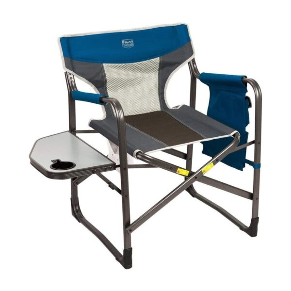 Timber Ridge Portable Lightweight Aluminum Frame Folding Camping Directors Chair with Side Table & Cupholder, Blue/Black/Gray