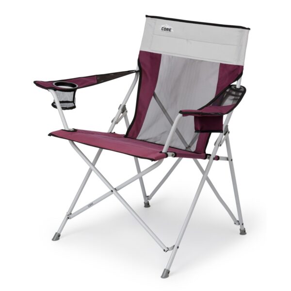 Core Heavy Duty Portable Outdoor Summer Lawn Camping Tension Folding Chair with Carrying Storage Bag, Wine