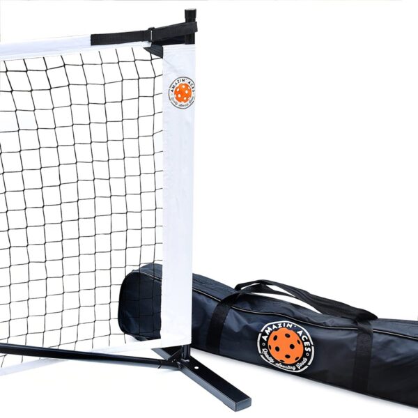 Amazin' Aces Portable Regulation Size Pickleball Net with Easy-Snap Metal Frame, Tension Strap, and Carry Bag