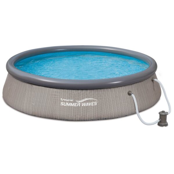 Summer Waves P10012362 Quick Set 12ft x 36in Outdoor Round Ring Inflatable Above Ground Swimming Pool with Filter Pump & Filter Cartridge, Light Gray