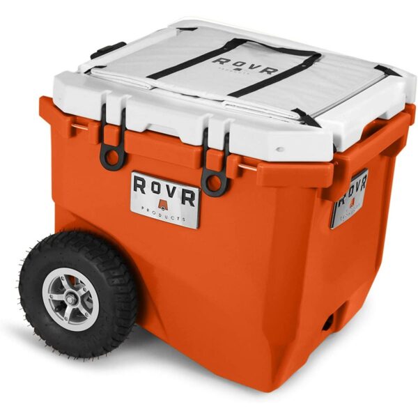 RovR RollR Portable Rolling Outdoor Insulated Cooler with Wheels for Camping, Beach, Picnics, 45 Quart, Orange
