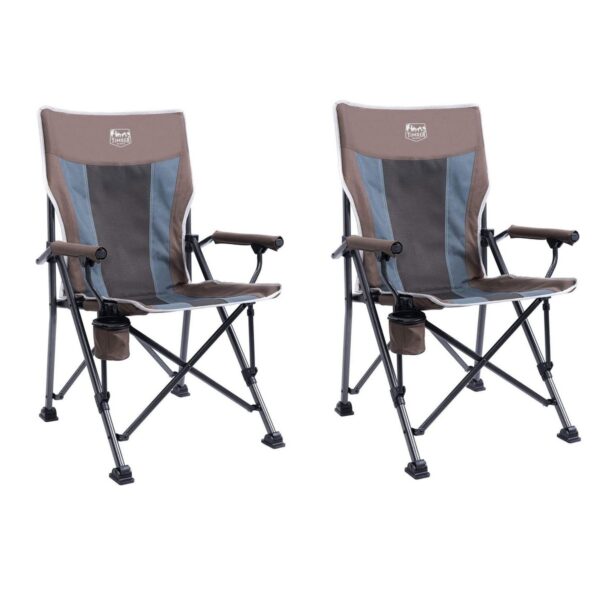 Timber Ridge Indoor Outdoor Portable Lightweight Folding Camping High Back Lounge Chair with Cup Holders, Earth (2 Pack)