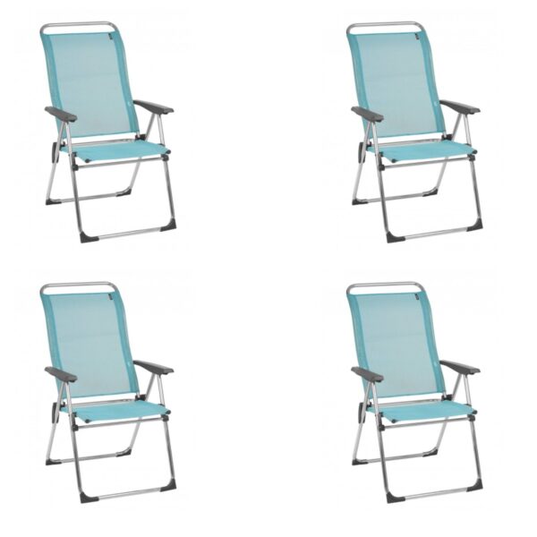 Lafuma Alu Cham Folding, Adjustable 5-Position Reclining Outdoor Mesh Sling Chair for Camping, Beach, Backyard, and Patio, Lac Blue (Set of 4)