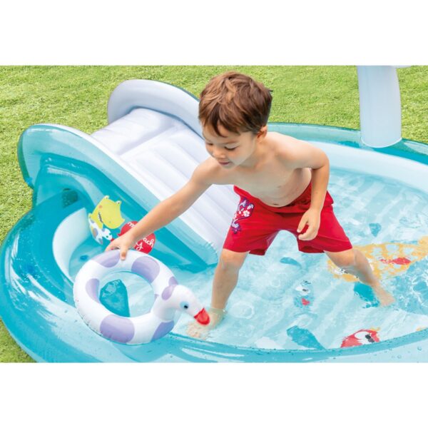 Intex 57165EP Gator 6.6ft x 5.6ft x 4in Outdoor Inflatable Kiddie Pool Water Play Center with Slide, for Toddlers Ages 2 and Up