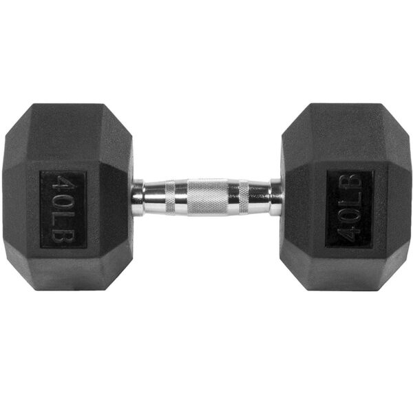 Sporzon! Exercise Equipment Rubber Encased Hexagon Handheld Weight Dumbbells with Contoured Non Slip Handles for Home Fitness, Single 40 Pounds