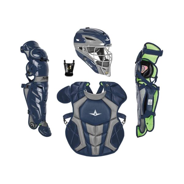 All-Star Sports S7 Axis Ages 12 to 16 Protective Baseball Catchers Gear Set with Mask Helmet, Chest Protector, and Leg Guards, Navy