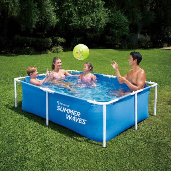 Summer Waves P30705240 7 x 5 Foot 24 Inch Deep Rectangular Small Metal Frame Above Ground Family Backyard Swimming Pool, Blue