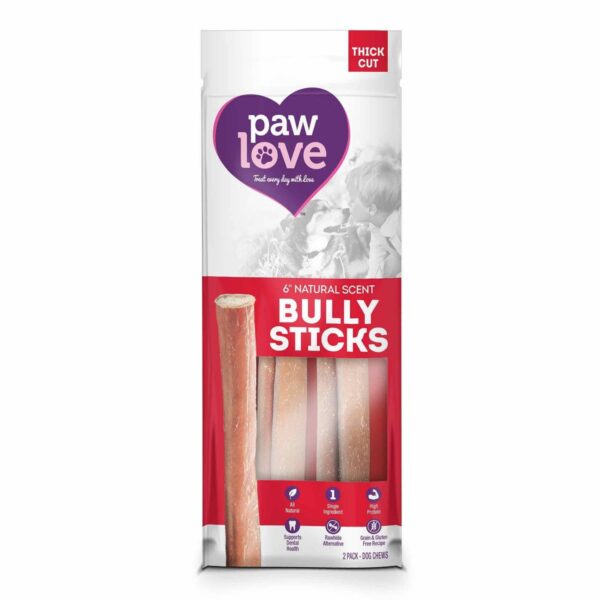 Paw Love 6" Thick Cut Bully Beef Stick Dog Rawhide Dog Treats - 2pk