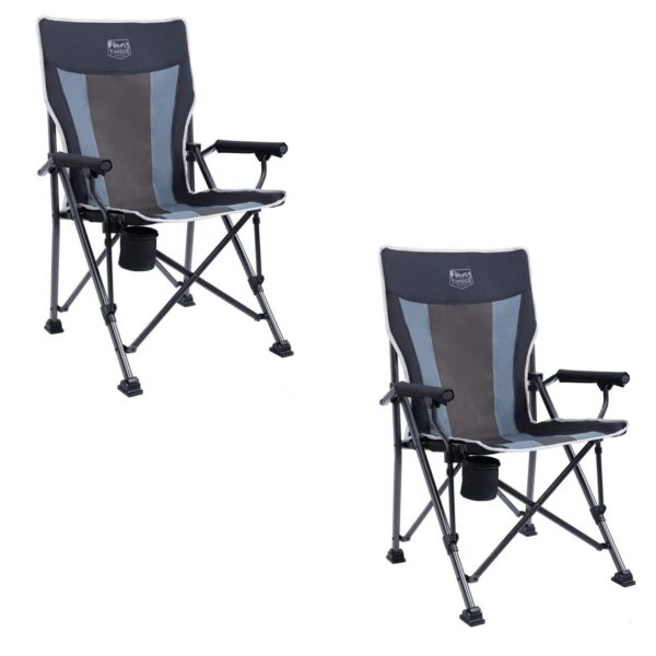Timber Ridge Indoor Outdoor Portable Lightweight Folding Camping High Back Lounge Chair with Cup Holders and Carry Bags, Black (Pack of 2)