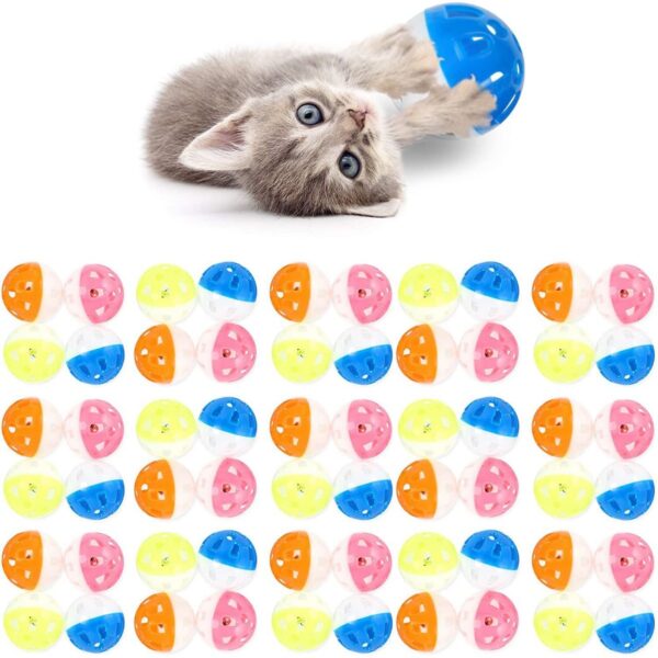 Okuna Outpost 60 Pack Cat Toy Balls with Bells, 4 Colors Kitten Toys (1.5 in)