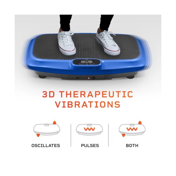 Lifepro Portable Home Body Weight Training Fitness Exercise Workout Turbo 3D Vibration Plate Platform Equipment Machine Set w/ Resistance Bands, Blue