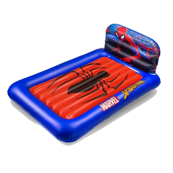 Living iQ Inflatable Portable Small Travel Size Kids Toddler Sleeping Blow Up Air Bed Mattress with Electric Pump and Headboard, Marvel Spiderman