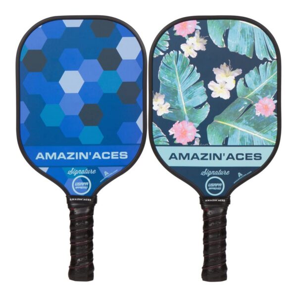 Amazin Aces Signature Pickleball Set with 2 Graphite Face Paddles, 4 Balls, Paddle Covers, and Carry Bag, Blue and Green