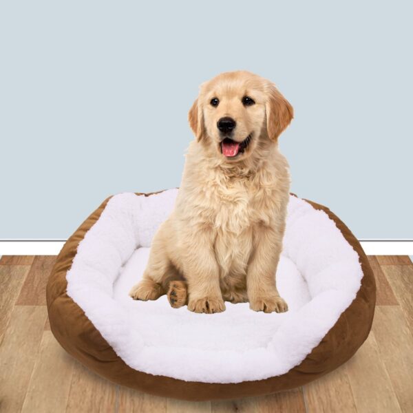Pet Genius Heated Oval Pet Bed - White and Brown