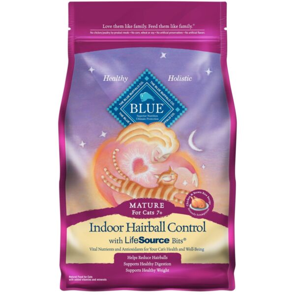 Blue Buffalo Indoor Hairball Control with Chicken & Brown Rice Mature Premium Senior Dry Cat Food - 7lbs