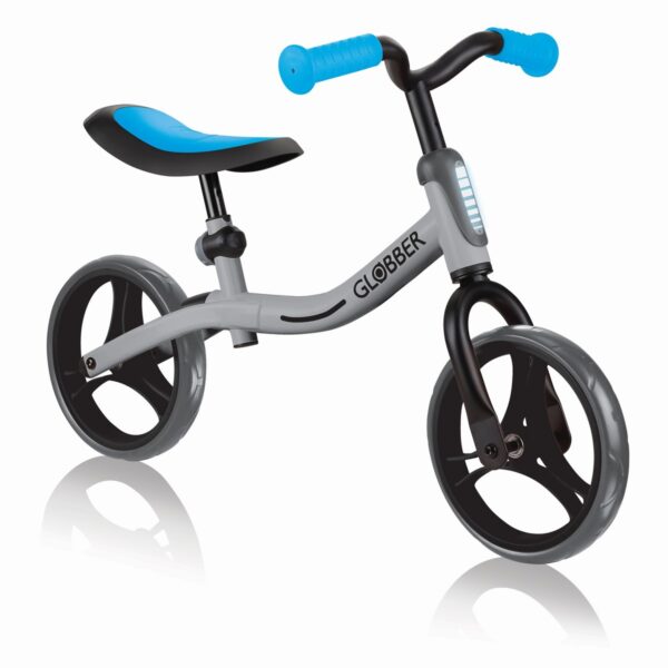 Globber GO BIKE Adjustable Balance Training Bicycle for Toddlers with No Pedals and Comfort Grips, Silver and Sky Blue