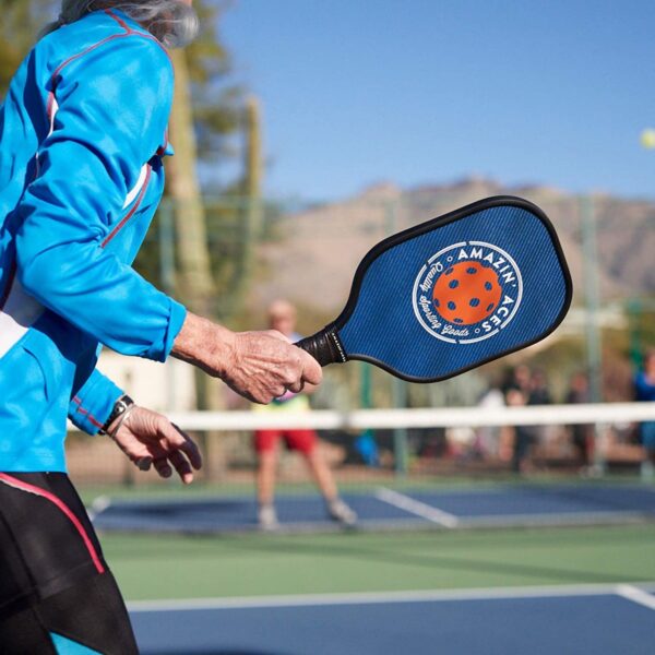 Amazin Aces Classic Pickleball Set with 2 Graphite Face Paddles, 4 Balls, and Carry Bag, Blue & Pink