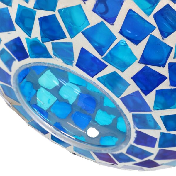 Sunnydaze Outdoor Garden Patio Round Glass with Mosaic Design Hanging Fly-Through Bird Feeder - 6"- Blue