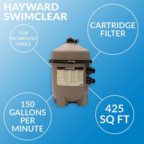 Hayward W3C4030 SwimClear 425 Square Feet Outdoor In Ground Swimming Pool Cartridge Filter with Rapid Release Air Valve and Secure Flange Clamp