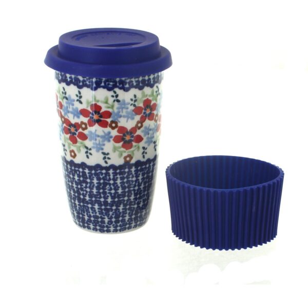 Blue Rose Polish Pottery Red Poppy Travel Coffee Mug