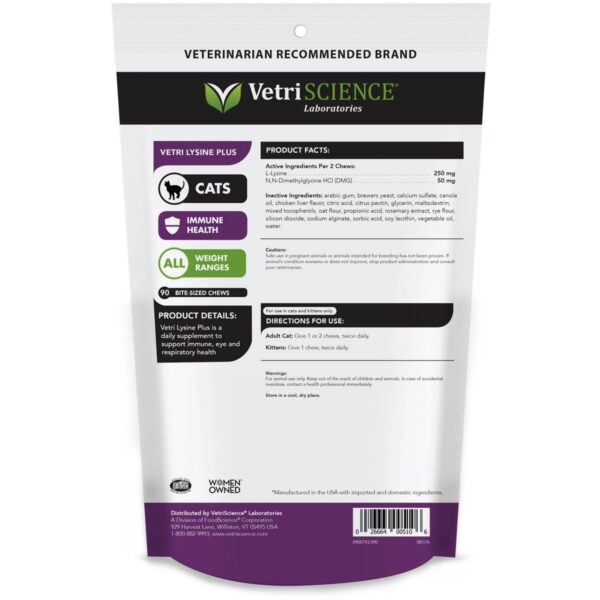 Vetriscience Laboratories Vetri-Lysine Plus Immune Support Cat Chews, 120 ct