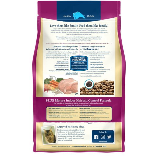 Blue Buffalo Indoor Hairball Control with Chicken & Brown Rice Mature Premium Senior Dry Cat Food - 7lbs