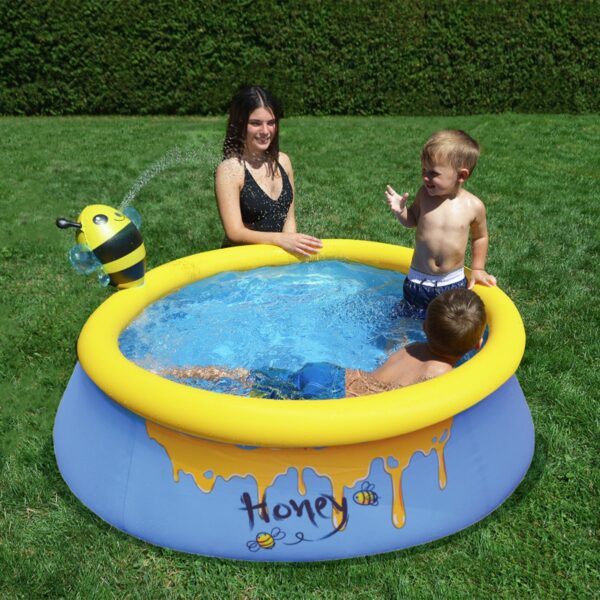 JLeisure Sun Club 12010 5 Foot x 16.5 Inch 1 to 2 Person Capacity Bee Spray 3D Above Ground Kid Inflatable Outdoor Backyard Swimming Pool, Blue