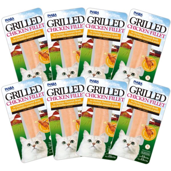 Inaba Churu Grain Free Grilled Chicken Fillet in Chicken Flavored Broth Wet Cat Food Treat Cat Treats - 0.9oz/8ct Pack