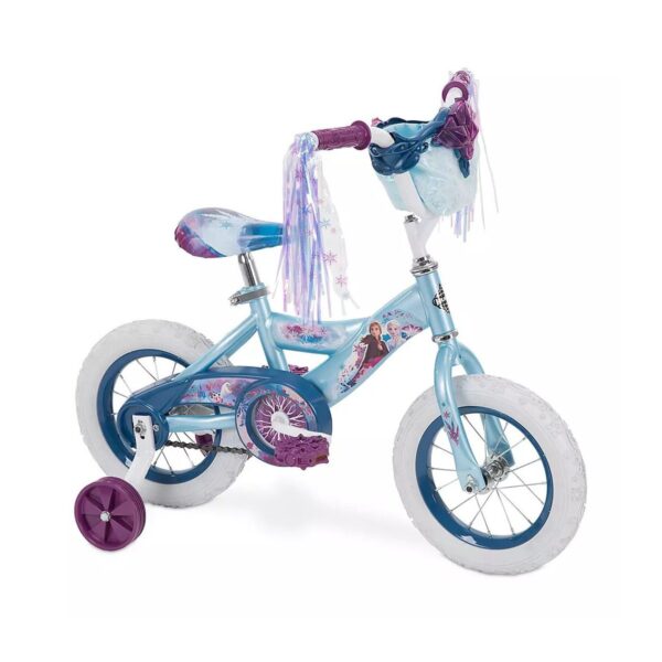 Huffy Frozen 2 12-Inch Kids Toddler Boys and Girls Ages 3-5 Training Wheel Coaster Bike Bicycle with Handlebar Bag and Streamers, Blue/Purple