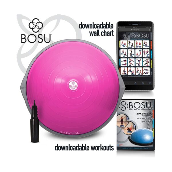 Bosu 72-10850 Home Gym Equipment The Original Balance Trainer 65 cm Diameter, Pink and Gray