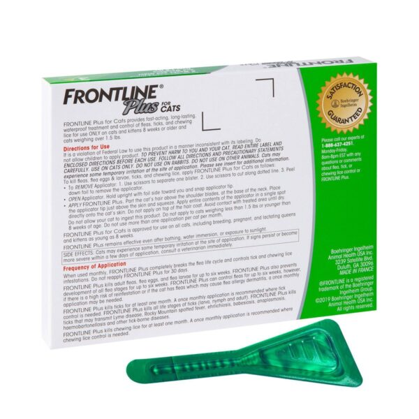 Frontline Plus Flea and Tick Treatment for Cats and Kittens - 8 weeks and older - 3 doses