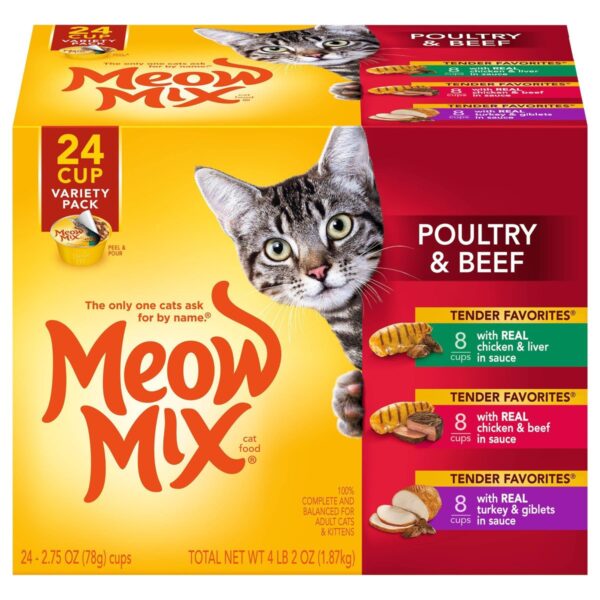 Meow Mix Tender Favorites Wet Cat Food Poultry & Beef - 2.75oz/24ct Variety Pack