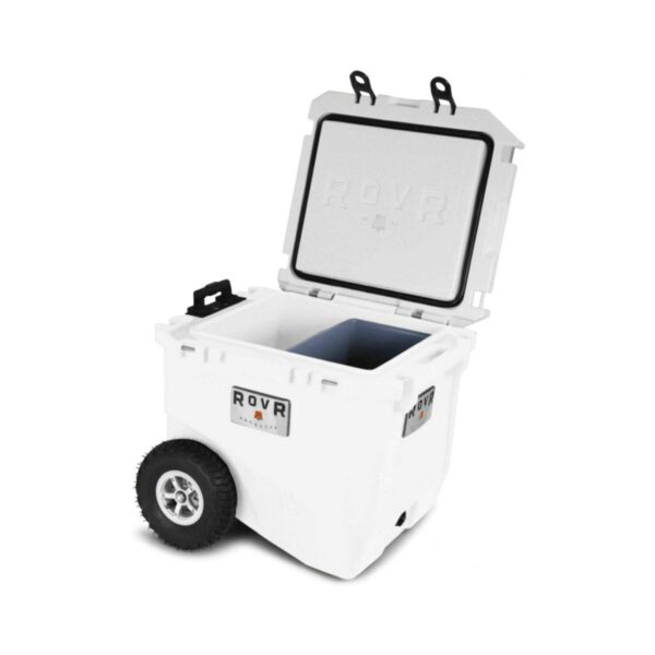RovR RollR Portable Rolling Outdoor Insulated Cooler with Wheels for Camping, Beach, Picnics, 45 Quart, White