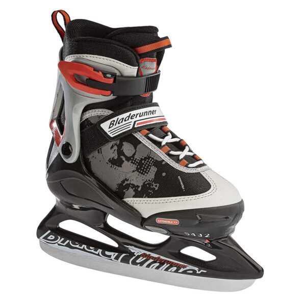 Rollerblade Bladerunner Micro Ice Adjustable Junior Padded Ice Skates with Rust Resistant Stainless Steel Blades, Size 12J-2, Black/Red