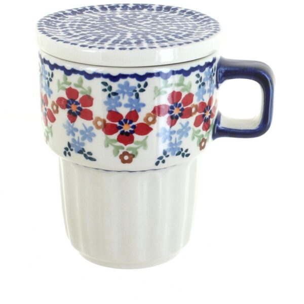 Blue Rose Polish Pottery Red Poppy Large Mug with Lid