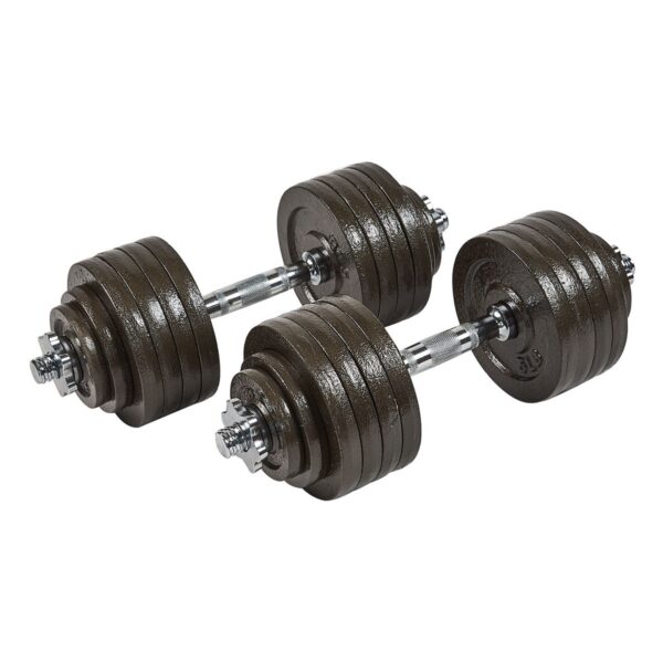 Sporzon! 105 Pound Adjustable Free Weight Dumbbell Set with Cast Iron Plates, and 1/2 Inch Floor Exercise Mat, 144 Sq Ft, Gray