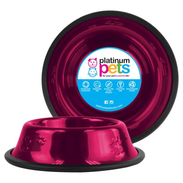 Platinum Pets Embossed Non-Tip Cat/Dog Bowl - Raspberry Pop - .75 Cup