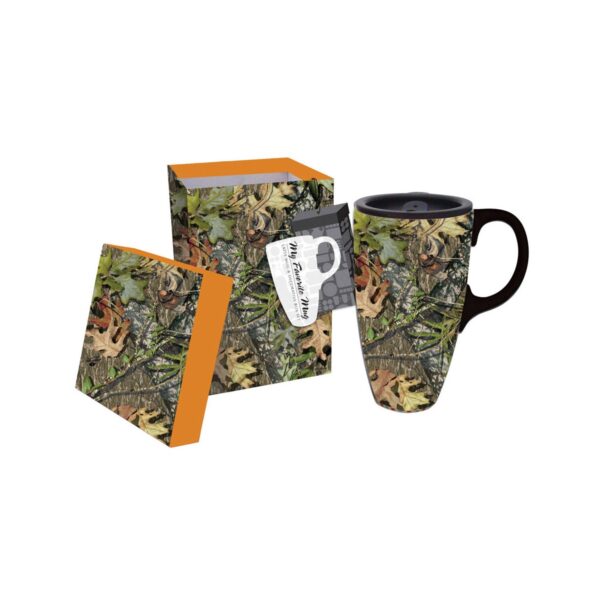 Evergreen Mossy Oak Ceramic Latte 17oz.. Travel Coffee Cup W/Gift Box