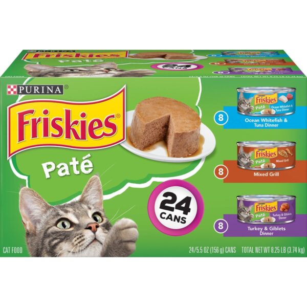 Purina Friskies Paté Wet Cat Food Whitefish, Mixed Grill & Turkey - 5.5oz/24ct Variety Pack