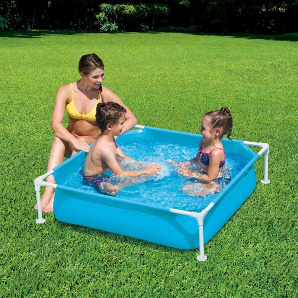 Summer Waves Small Plastic Frame 4ft x 4ft x 12in Kids Toddler Baby Kiddie Swimming Pool, Blue