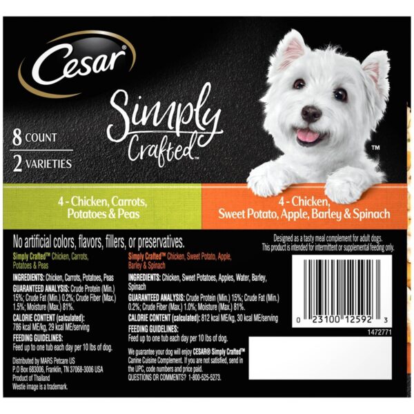 Cesar Simply Crafted Wet Dog Food Complement Chicken & Vegetables Varieties - 1.3oz/8ct Variety Pack