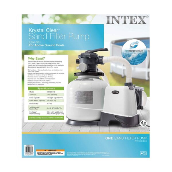 Intex 26647EG Krystal Clear 14-Inch 2800 GPH Above Ground Pool Sand Filter Pump with Automatic Timer, 110-120V with GFCI, and 6-Function Control