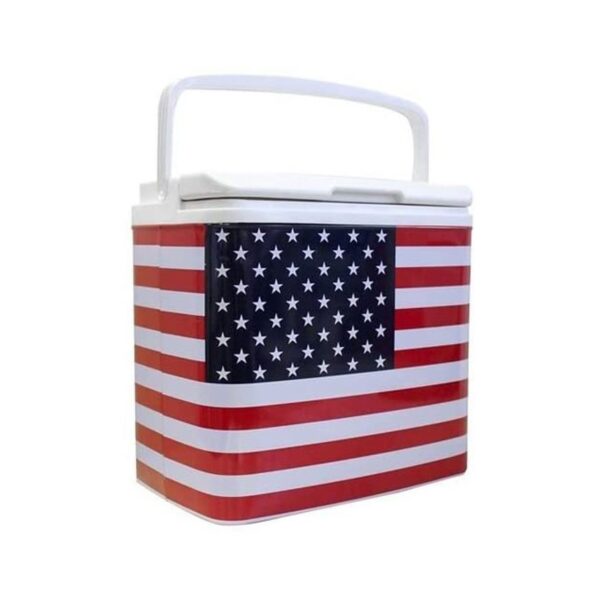Life 3028184 Tinny Portable Retro Tin Drink Cooler, Great for Camping, BBQ, Travel, Beach, and Picnic, with USA Flag Red, White, and Blue Decoration