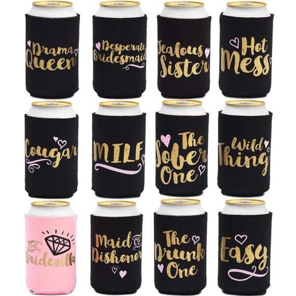 Blue Panda 12-Pack Bachelorette Party Can Cooler Sleeves, 12 Assorted Designs Insulated Beer Koozies Neoprene Holder Party Supplies