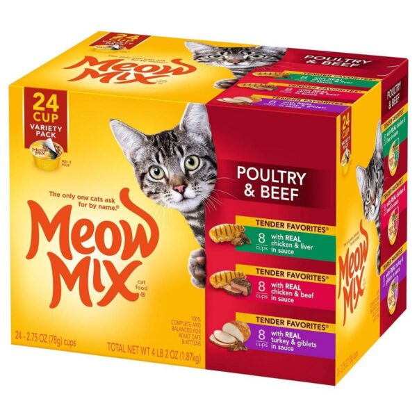 Meow Mix Tender Favorites Wet Cat Food Poultry & Beef - 2.75oz/24ct Variety Pack