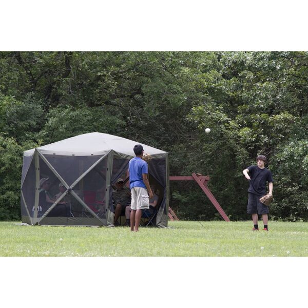 CLAM Quick-Set Escape Sport 11.5 x 11.5 Foot Portable Pop Up Outdoor Tailgating Screen Tent 6 Sided Canopy Shelter w/ Stakes & Carry Bag, Blue
