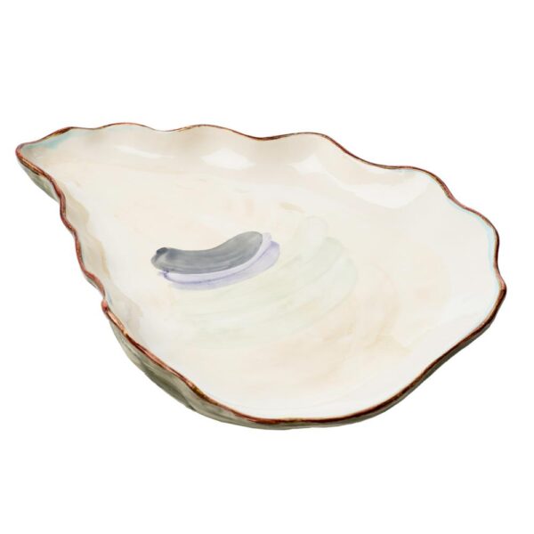 Abigails 16.5 in. L x 11.75 in. W x 2 in. H Seaside Ivory and Lavender Ceramic Oyster Plate Large (Set of 2)