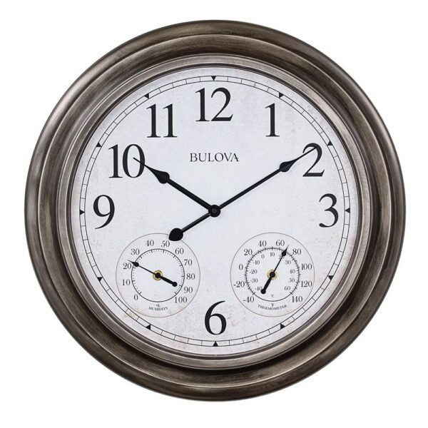 Bulova Indoor/Outdoor Molded Silver Tone Case 20 in. Round Wall Clock